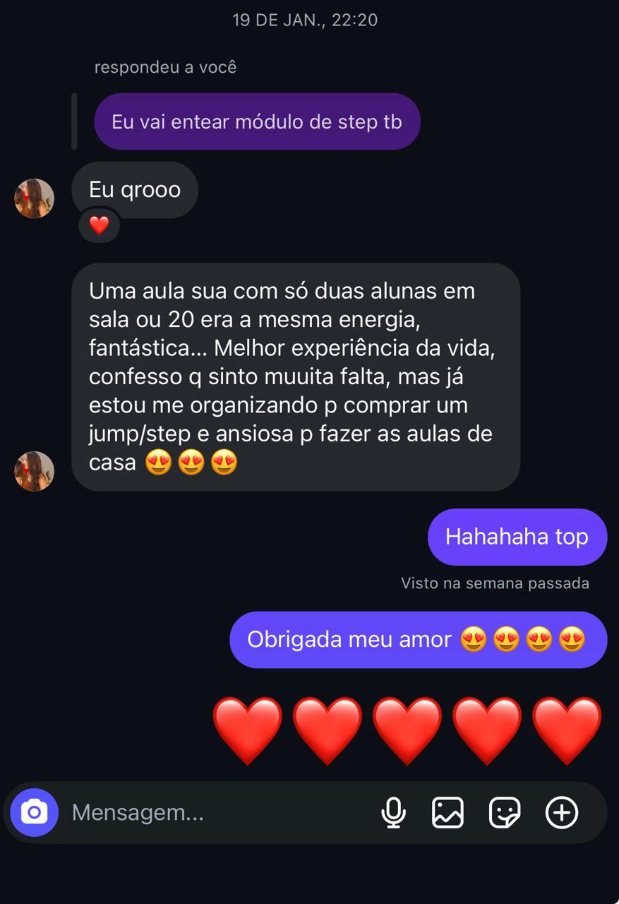 Print de WhatsApp: Melhor experiência da vida. Já estou me organizando pra comprar um jump e ansiosa pras aulas de casa.